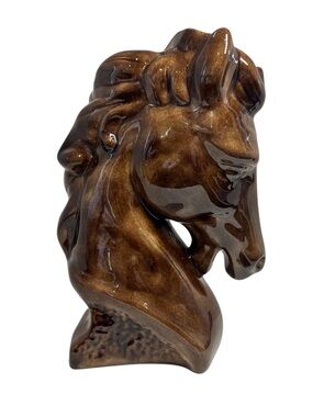 Vintage Brown Ceramic Horse Head Sculpture Hand Painted